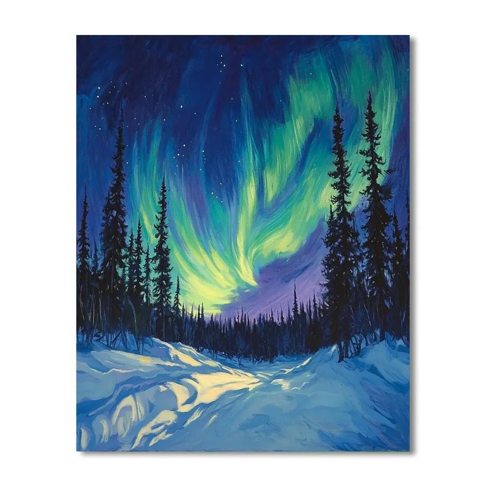 Edgar Degas Inspired Aurora Over Winter Pines Number painting
