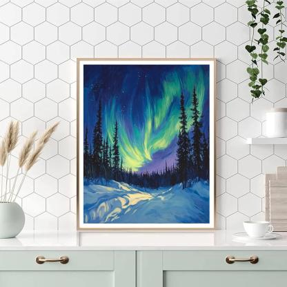 Edgar Degas Inspired Aurora Over Winter Pines Number painting