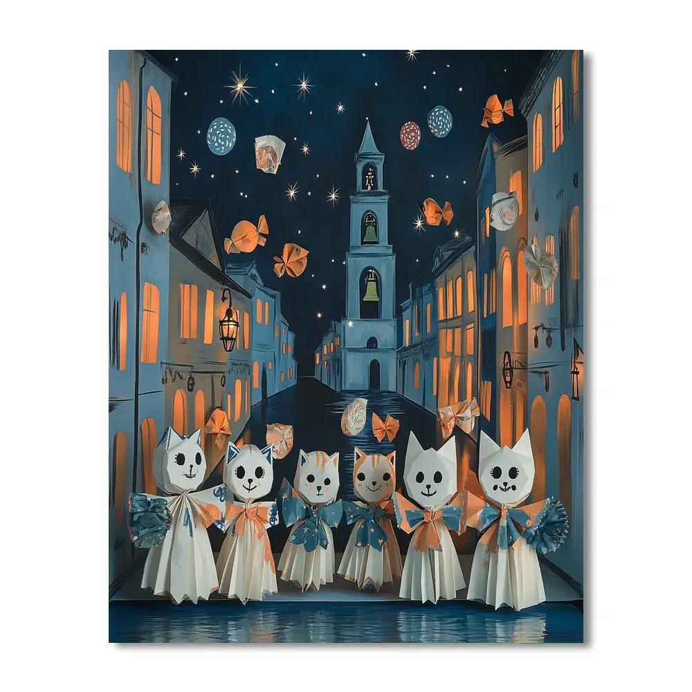 Paper Theater Masks With Spooky Moonlight paint by numbers