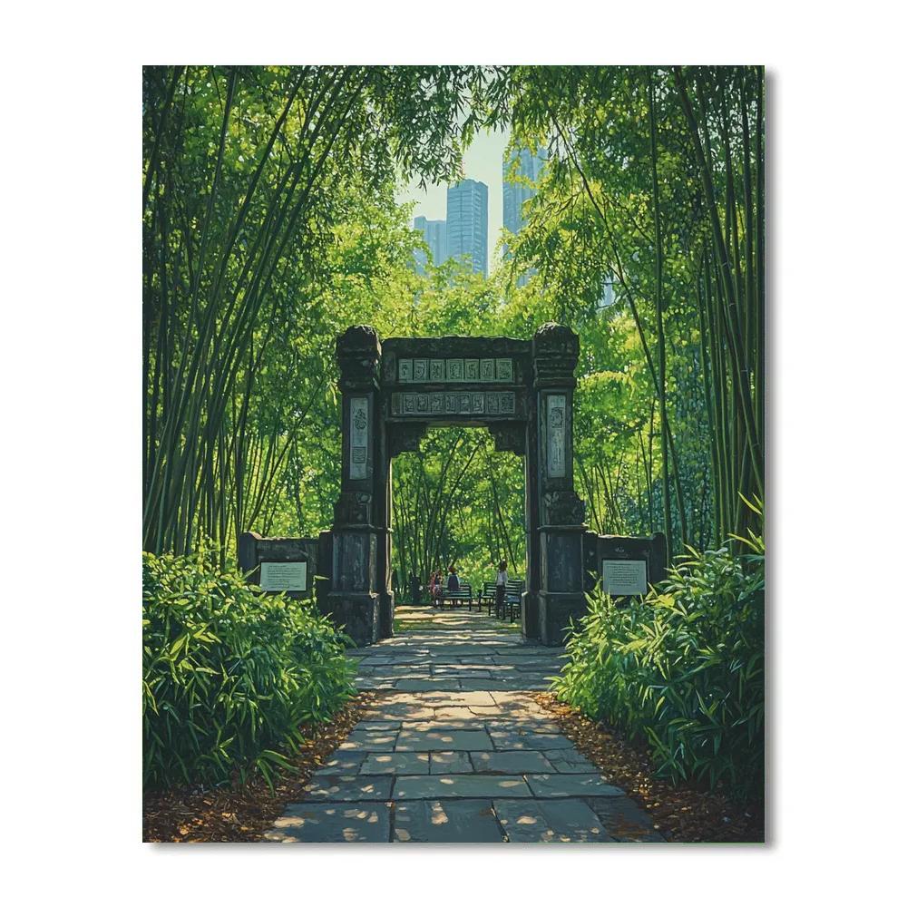 Kowloon Walled City Park Stone Gate And Bamboo Hong Kong China paint by color