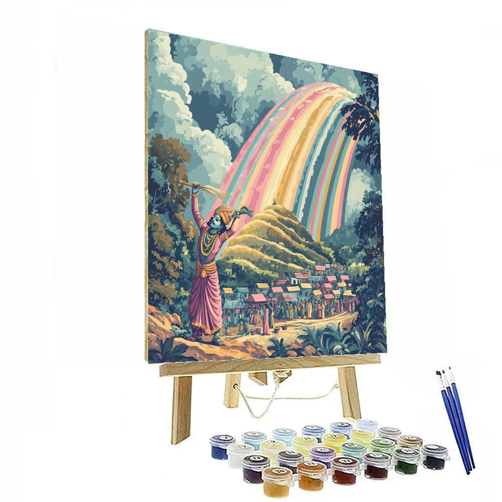 Krishna Painting Rainbows On Govardhan paint by color