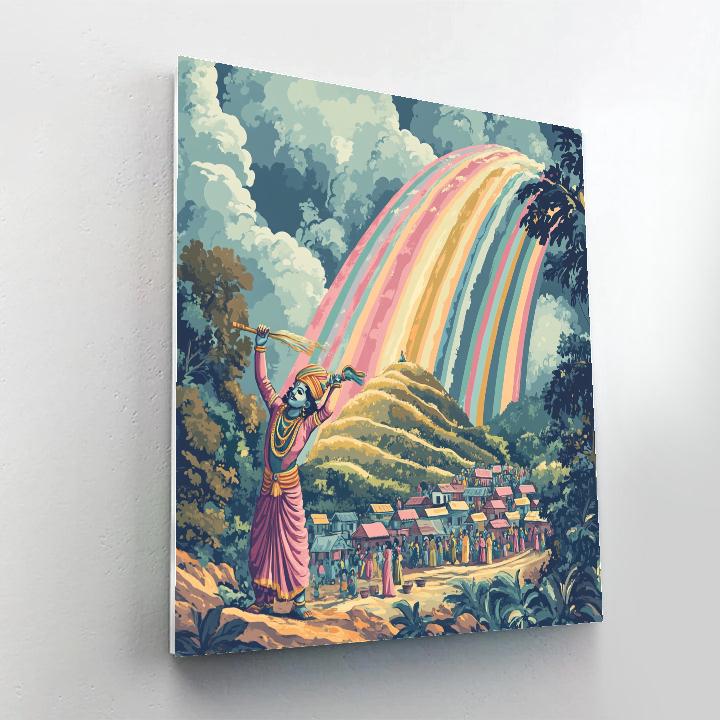 Krishna Painting Rainbows On Govardhan paint by color