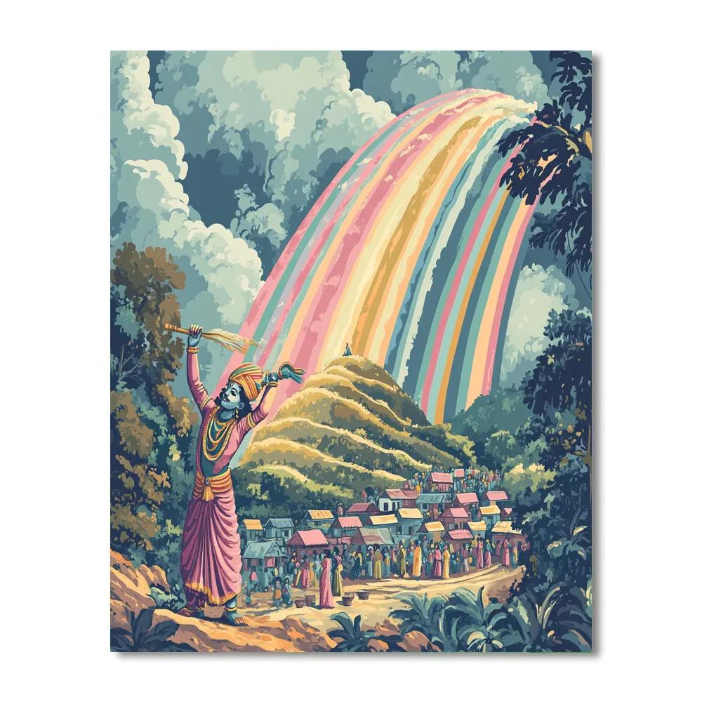 Krishna Painting Rainbows On Govardhan paint by color