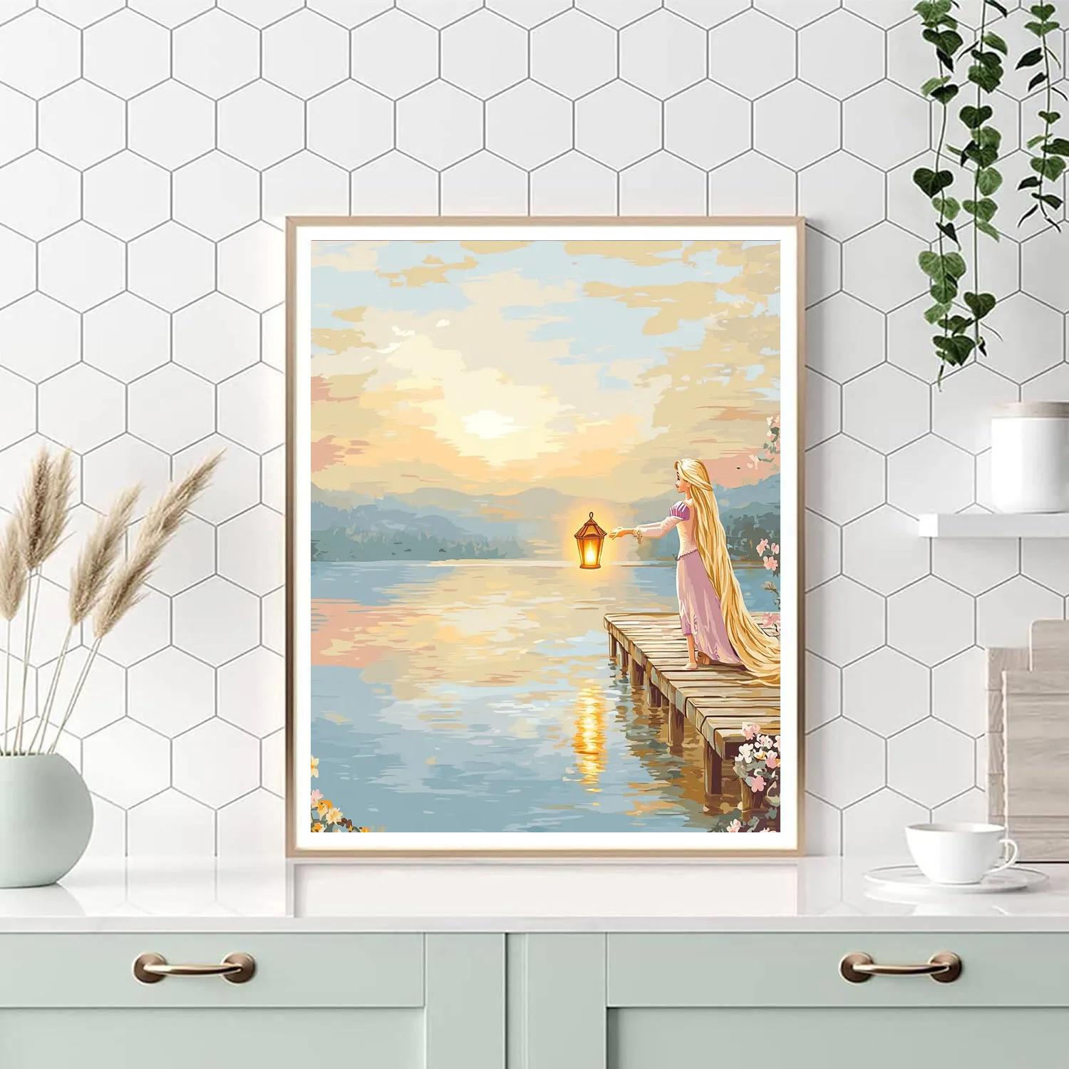 Rapunzel Floating Lantern Lake Morning Numbered painting kits