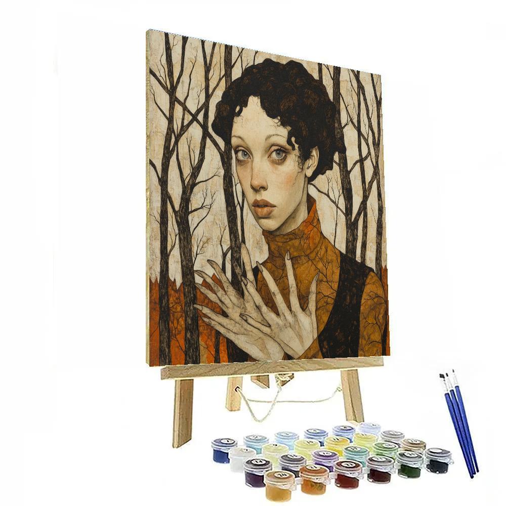 Egon Schiele Inspired Autumn Portrait With Bare Trees Paint by numbers kits