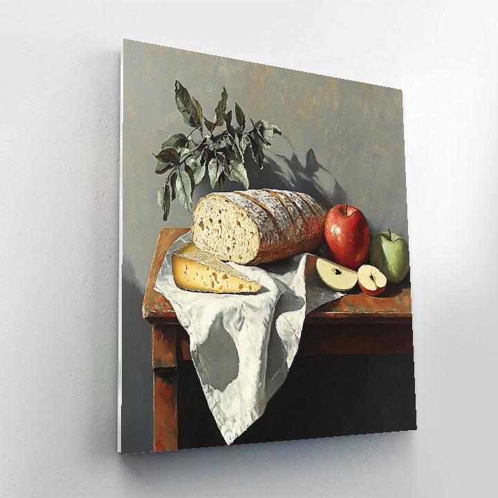 Paul Cezanne Inspired Still Life Of Bread Cheese And Apples paint by color