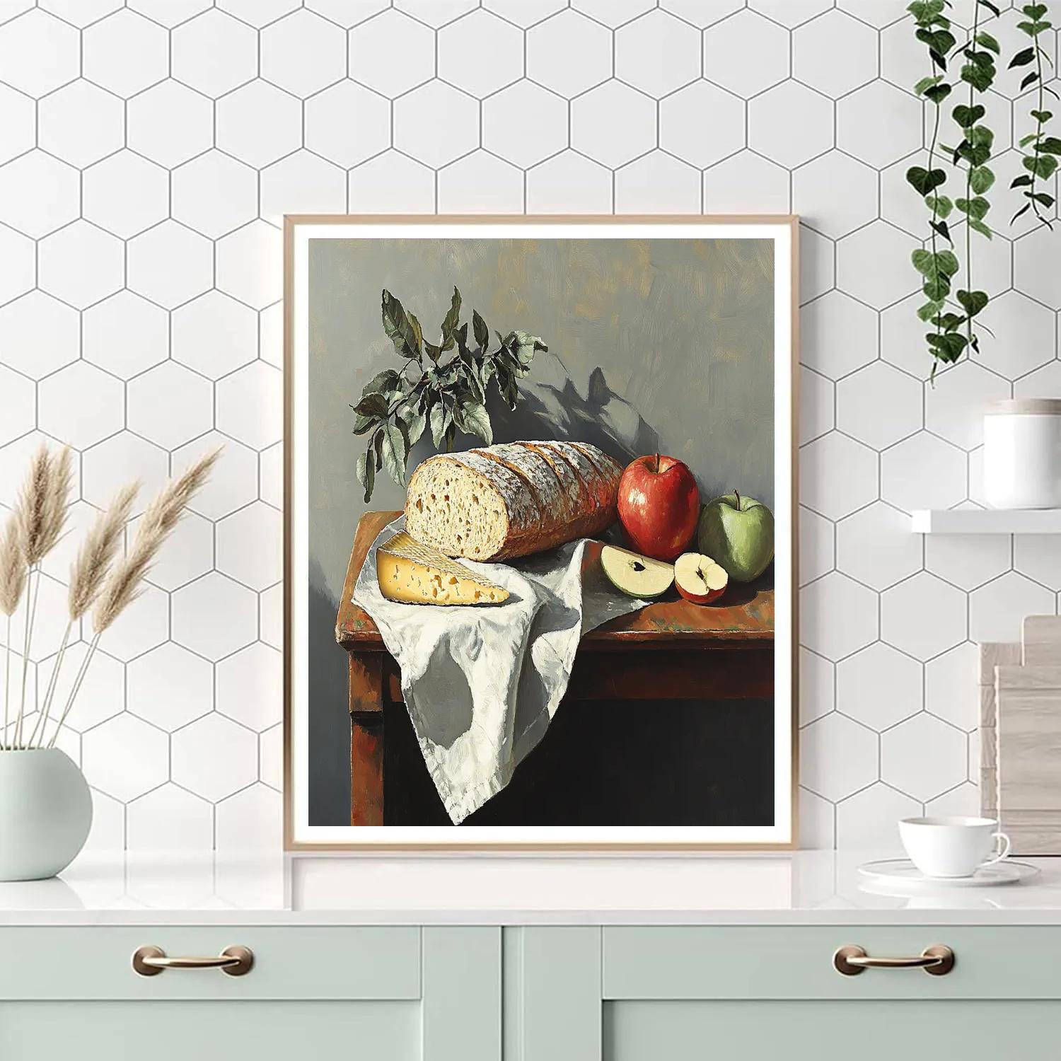 Paul Cezanne Inspired Still Life Of Bread Cheese And Apples paint by color