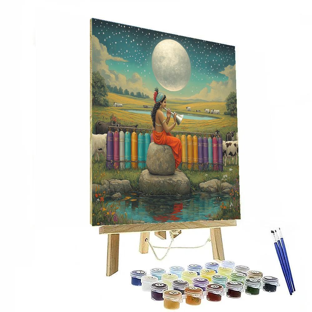 Krishna In The Moonlit Cowbell Orchestra paint by color