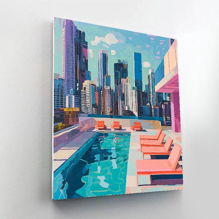 David Hockney Inspired Sunny Poolside Futuristic City Paint by numbers art