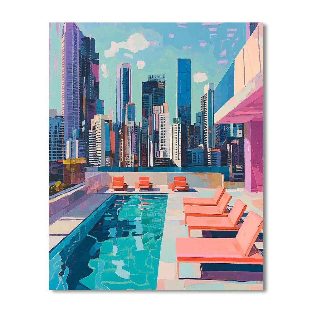 David Hockney Inspired Sunny Poolside Futuristic City Paint by numbers art