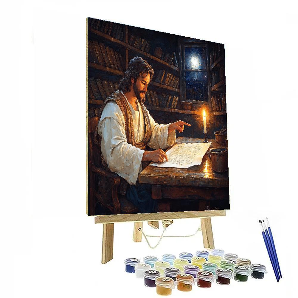 Jesus In The Candlelit Scriptorium paint by color