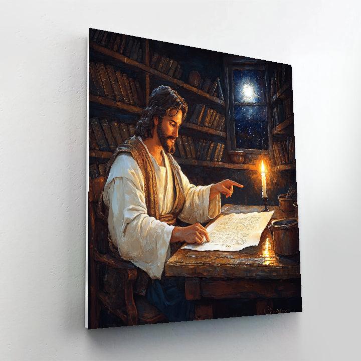 Jesus In The Candlelit Scriptorium paint by color