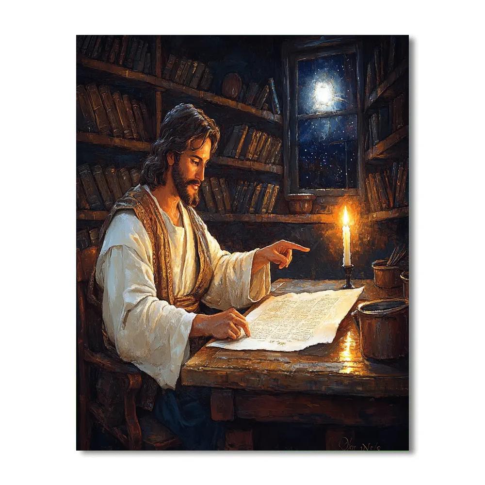 Jesus In The Candlelit Scriptorium paint by color