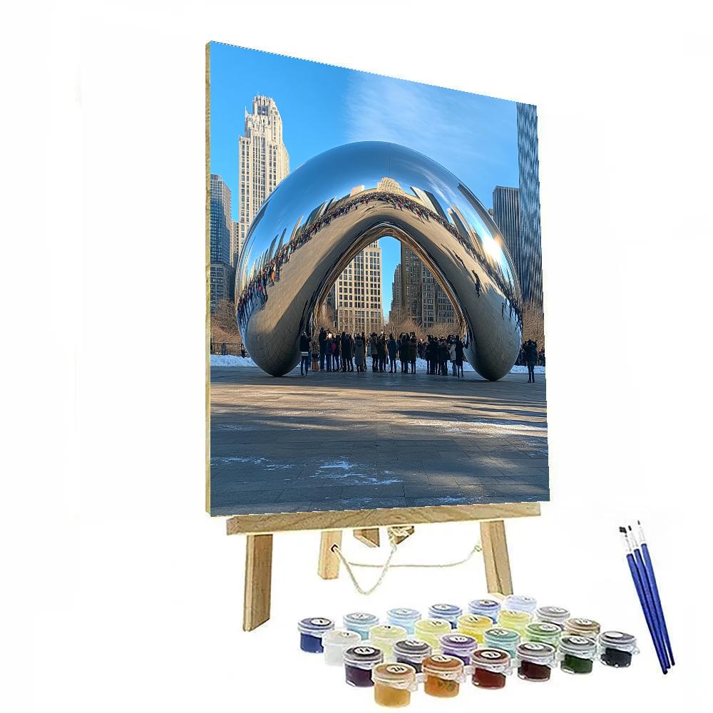 Cloud Gate Sculpture Reflecting The Skyline Chicago United States Painting by numbers kit
