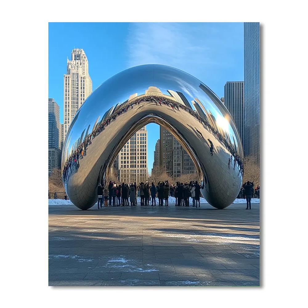 Cloud Gate Sculpture Reflecting The Skyline Chicago United States Painting by numbers kit