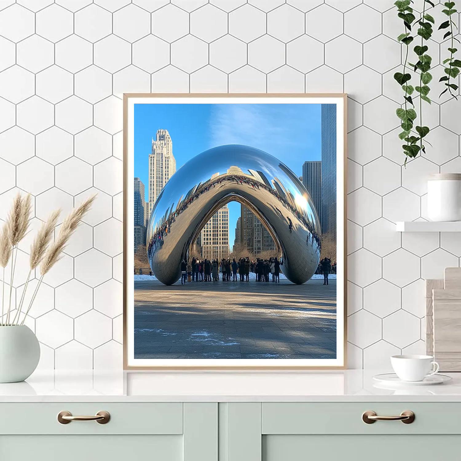 Cloud Gate Sculpture Reflecting The Skyline Chicago United States Painting by numbers kit