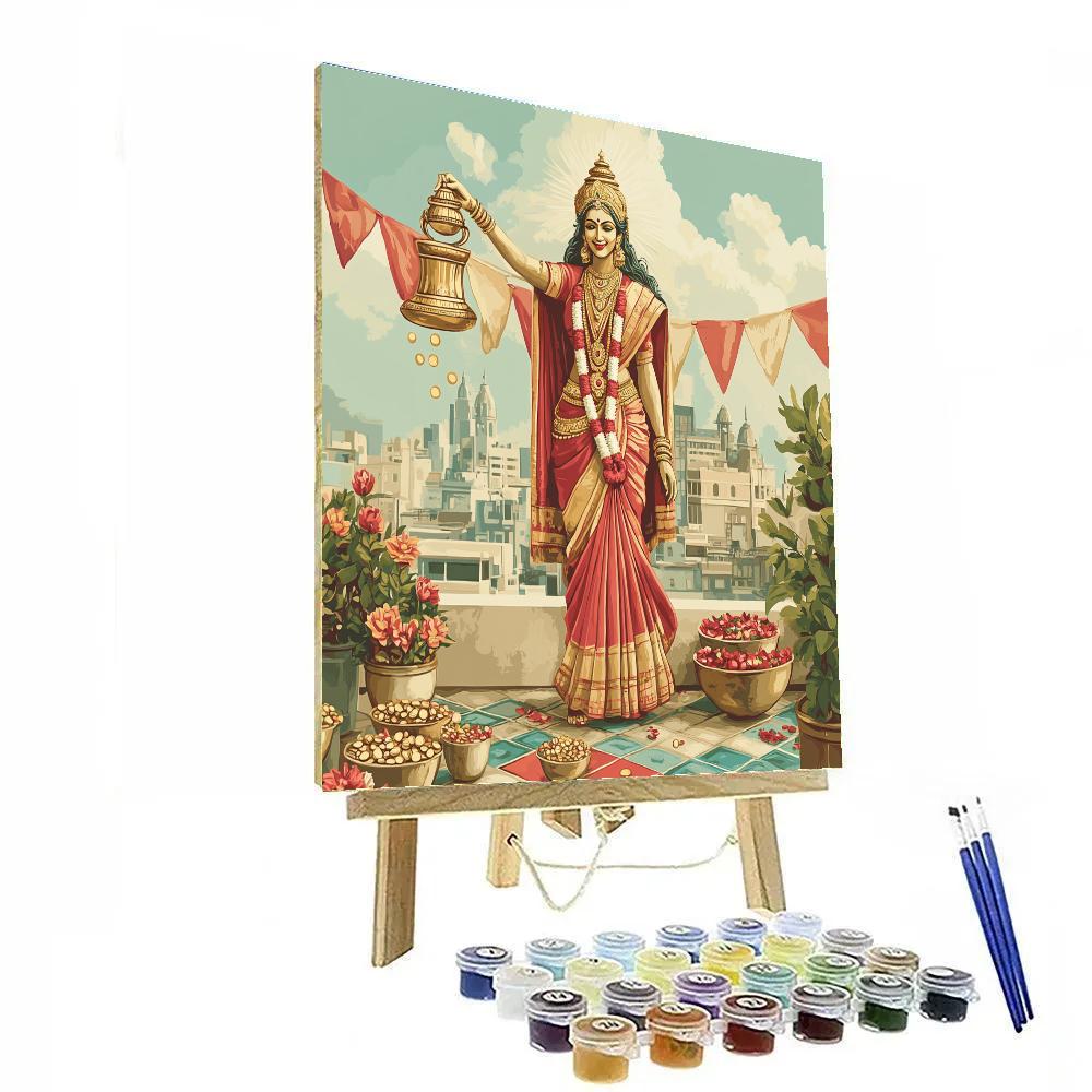 City Rooftop Market With Lakshmi Blessing paint by color