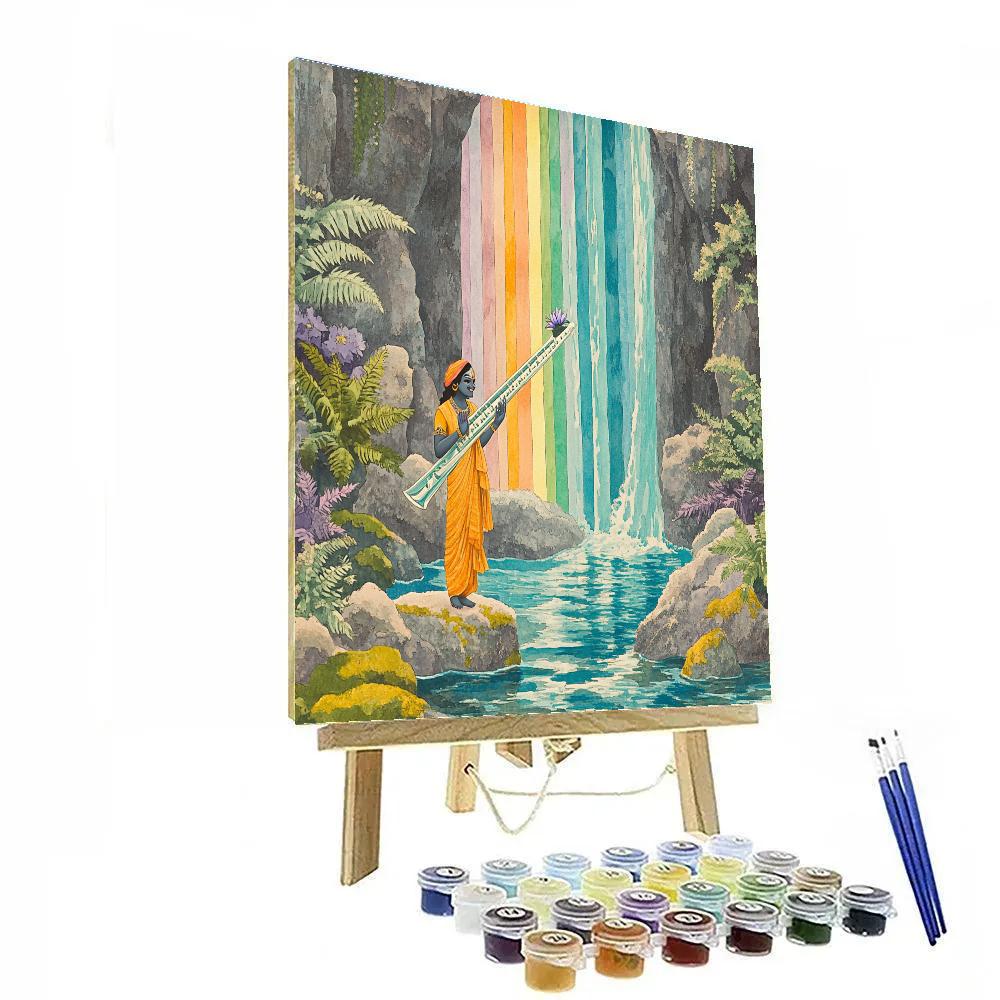 Krishna And The Hidden Flute Waterfall painting number kit