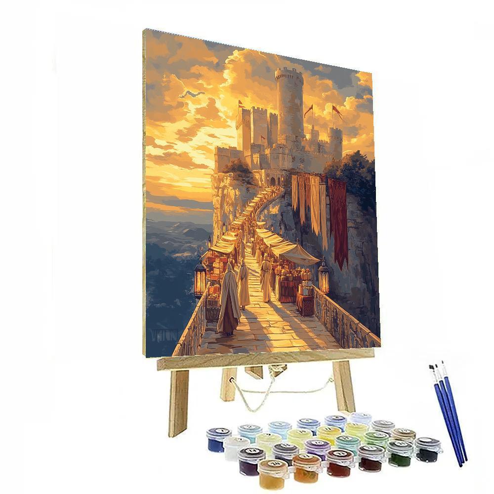 Skybridge Market At Dawn With Castle paint by color