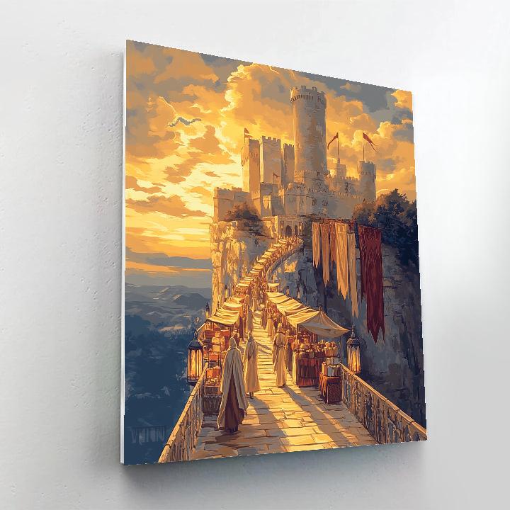 Skybridge Market At Dawn With Castle paint by color