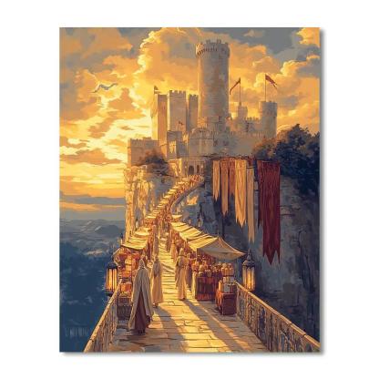 Skybridge Market At Dawn With Castle paint by color