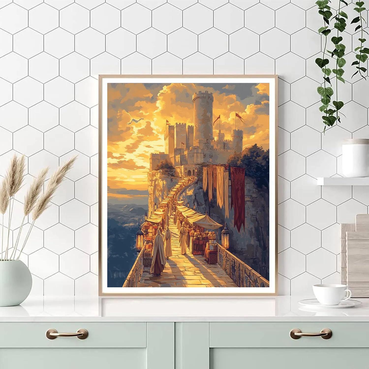 Skybridge Market At Dawn With Castle paint by color