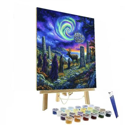 Stone Circle Rite Beneath The Celtic Aurora paint by color