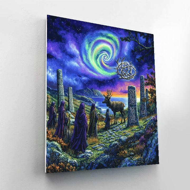 Stone Circle Rite Beneath The Celtic Aurora paint by color