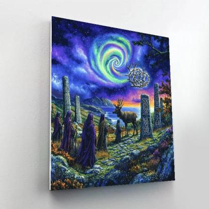 Stone Circle Rite Beneath The Celtic Aurora paint by color