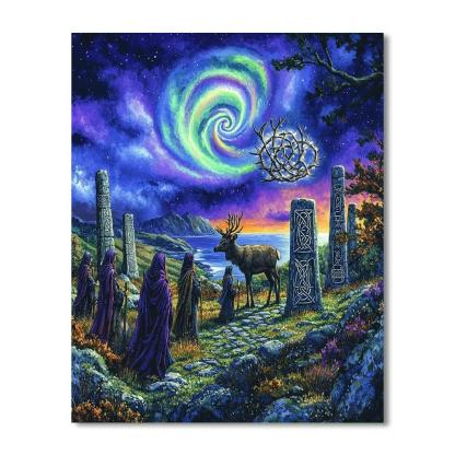 Stone Circle Rite Beneath The Celtic Aurora paint by color