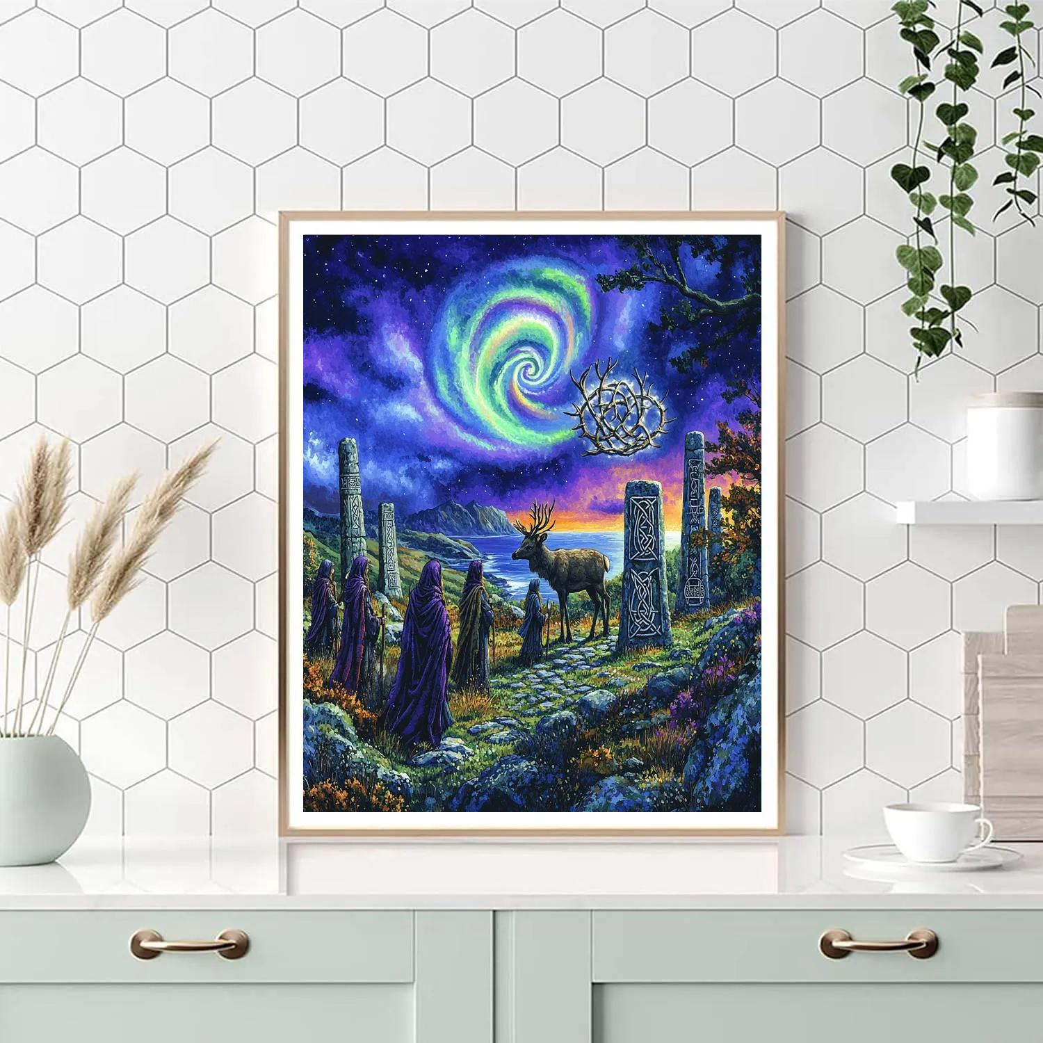 Stone Circle Rite Beneath The Celtic Aurora paint by color