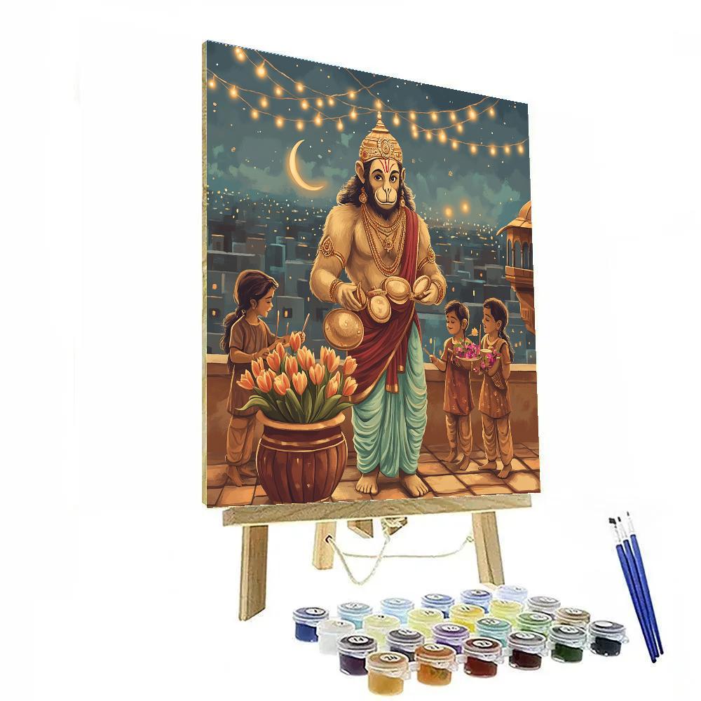 Moonlit Rooftop Hanuman Music Lesson paint by numbers