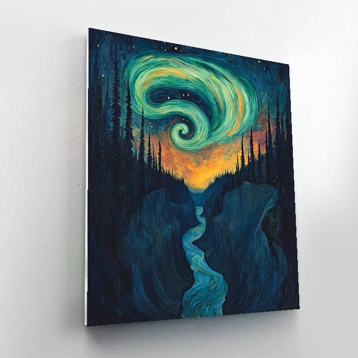 Edvard Munch Inspired Aurora Spirals Through An Enchanted Pine Gorge Numbered painting kits