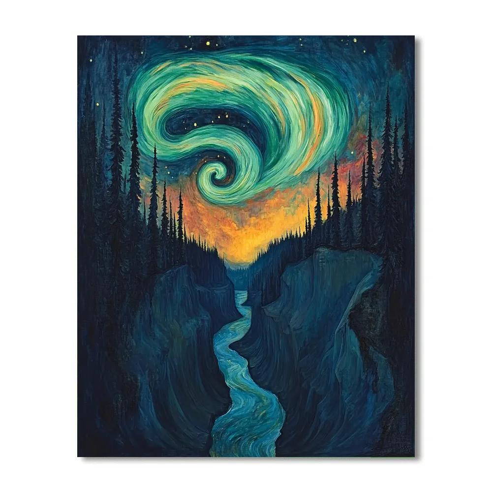 Edvard Munch Inspired Aurora Spirals Through An Enchanted Pine Gorge Numbered painting kits