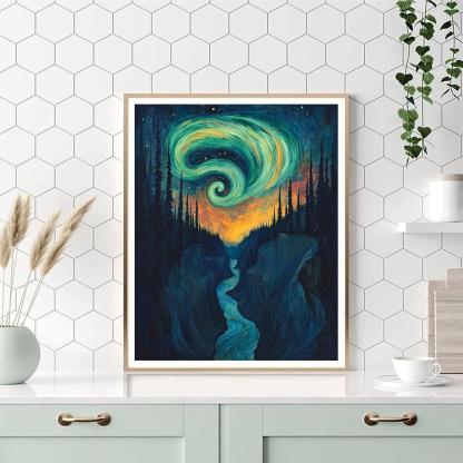 Edvard Munch Inspired Aurora Spirals Through An Enchanted Pine Gorge Numbered painting kits