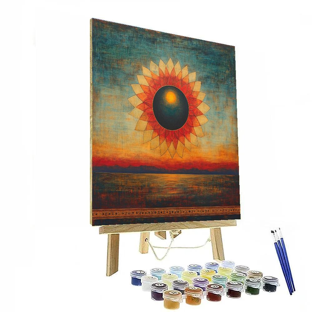Nandalal Bose Inspired Eclipse Mandala Of The Quiet Sky paint by color