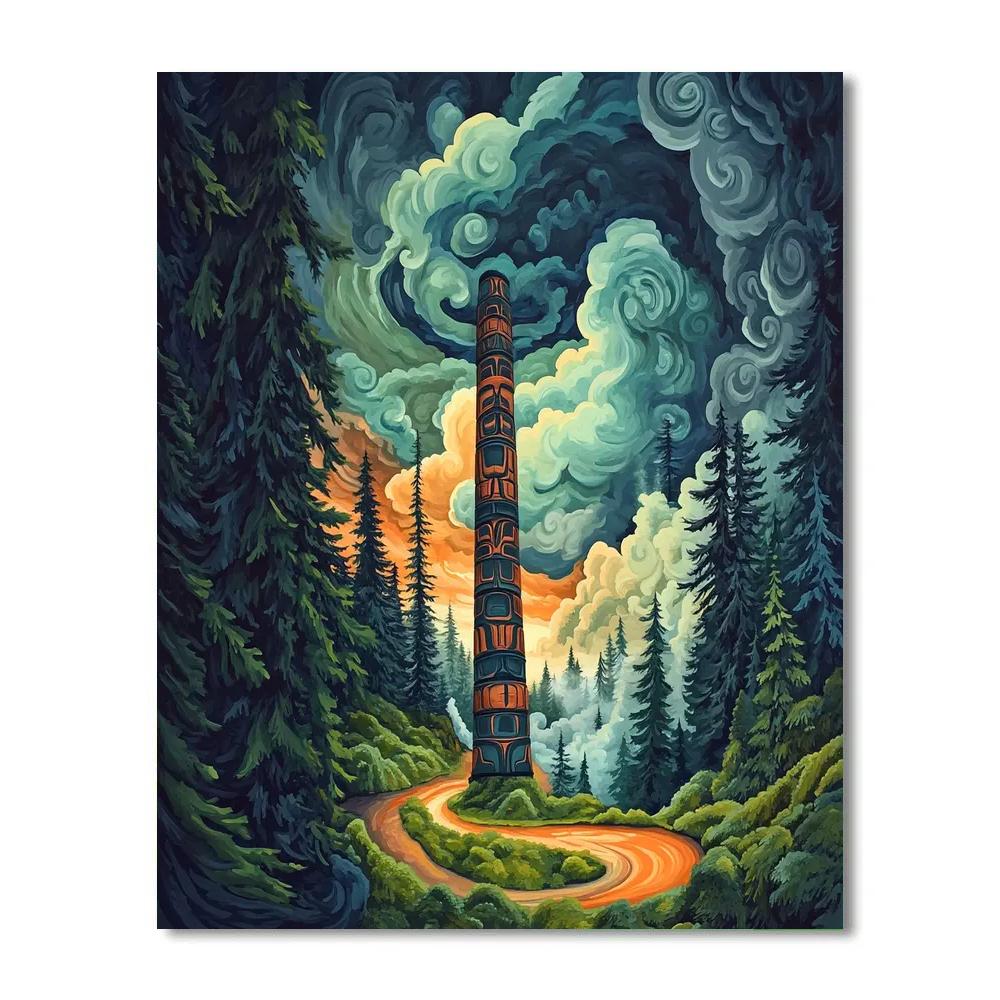 Emily Carr Inspired Stormlit Totem Grove Resonance Painting by numbers kit
