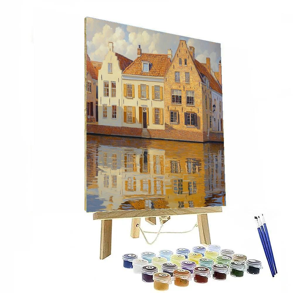 Johannes Vermeer Inspired Golden Canal Reflection Under Gabled Roofs Paint by numbers kits