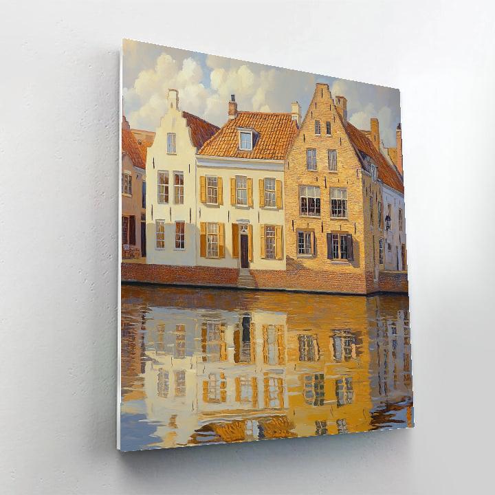 Johannes Vermeer Inspired Golden Canal Reflection Under Gabled Roofs Paint by numbers kits