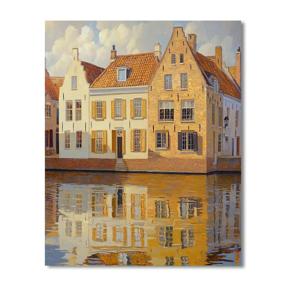 Johannes Vermeer Inspired Golden Canal Reflection Under Gabled Roofs Paint by numbers kits