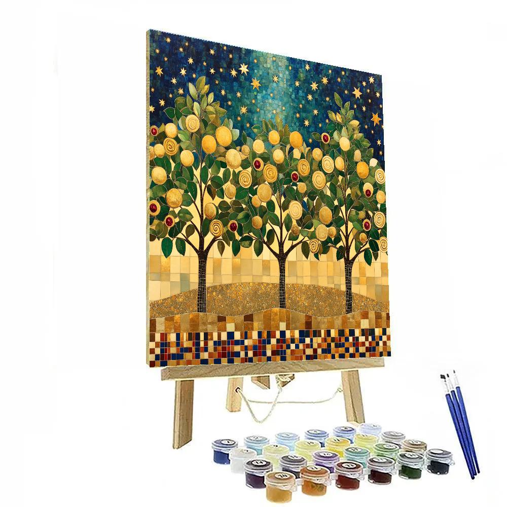 Gustav Klimt Inspired Celestial Orchard Of Gilded Leaves Number painting