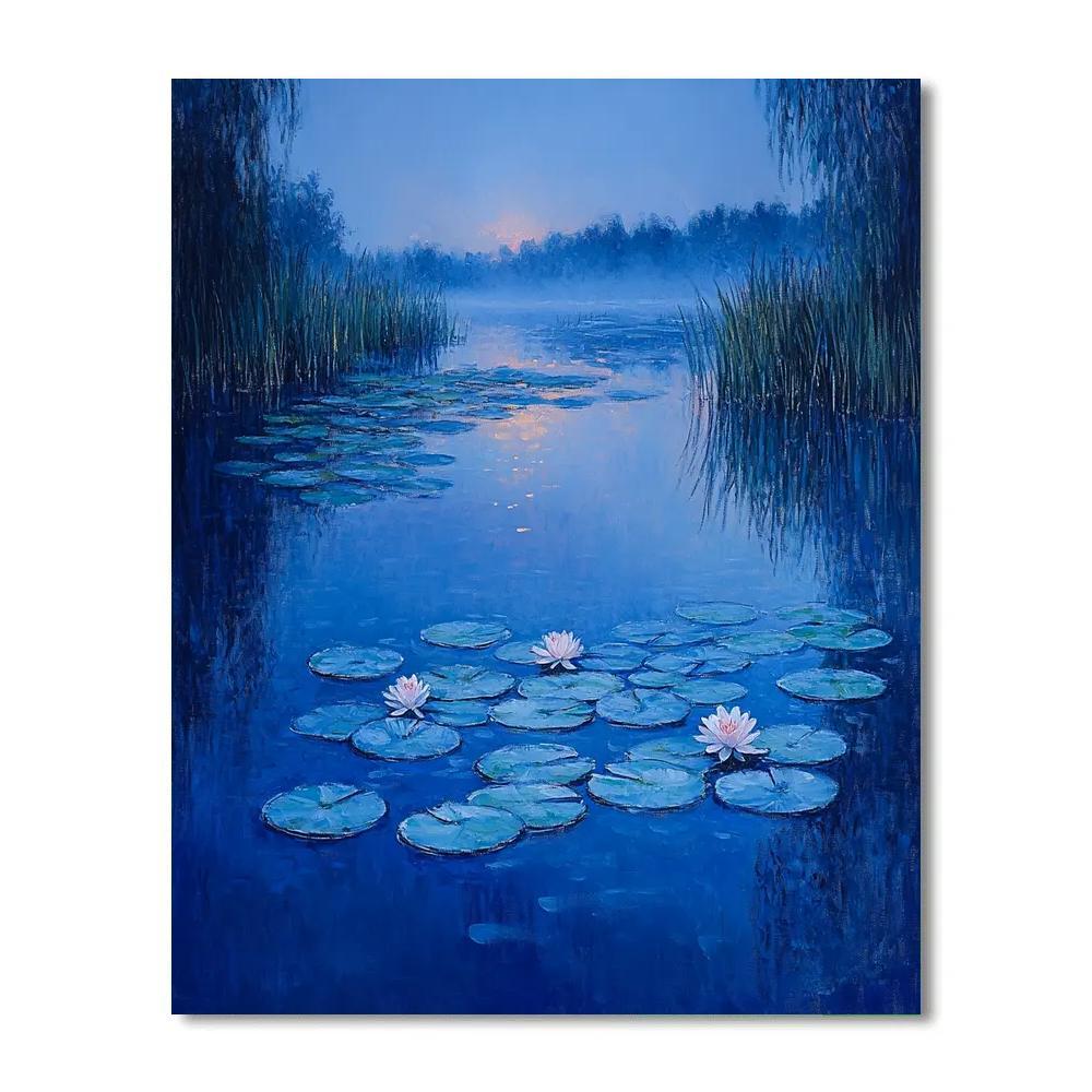 Claude Monet Inspired Lunar Tide Waterlilies At Blue Hour Paint by numbers art