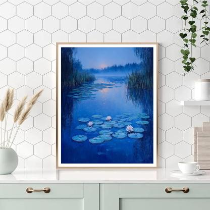 Claude Monet Inspired Lunar Tide Waterlilies At Blue Hour Paint by numbers art