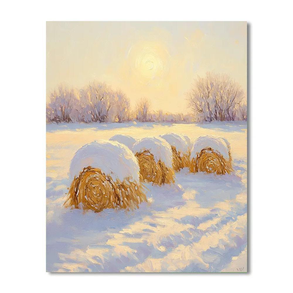 Claude Monet Inspired Solar Halo Over Winter Haystacks Numbered painting kits