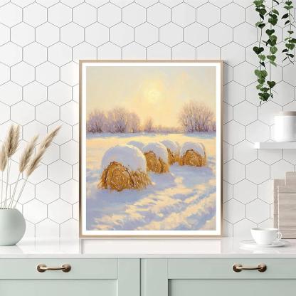 Claude Monet Inspired Solar Halo Over Winter Haystacks Numbered painting kits