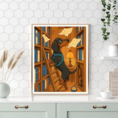 Library Ladder Dog Explorer Number painting