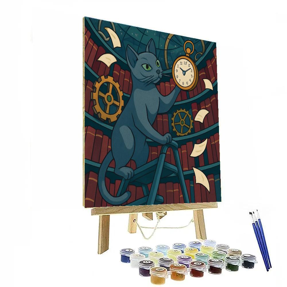 Clockwork Library Cat Paint by numbers art