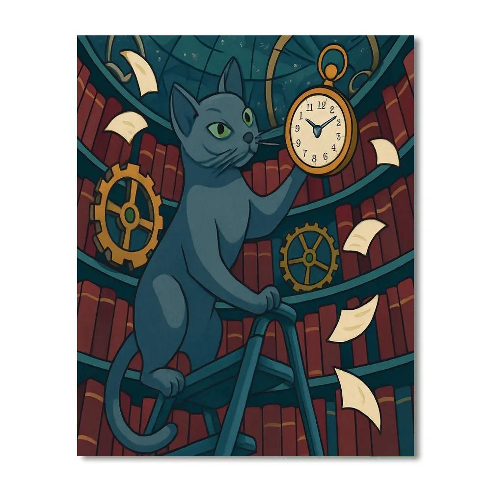 Clockwork Library Cat Paint by numbers art