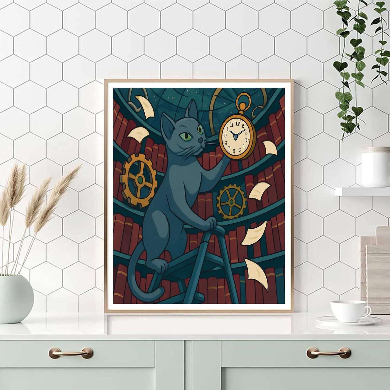 Clockwork Library Cat Paint by numbers art