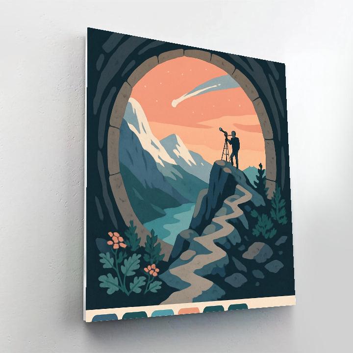 Paper Cut Observatory Mountain Vista paint by color
